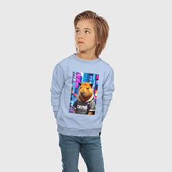 Свитшот хлопковый детский Cool capybara - urban style - neural network, цвет: мягкое небо — фото 2