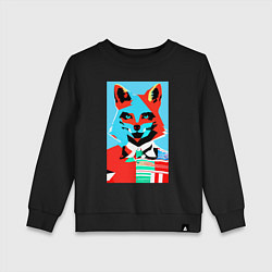 Свитшот хлопковый детский Морда лисы - поп-арт - нейросеть, цвет: черный