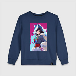 Свитшот хлопковый детский Girl and wolf - anime - neural network, цвет: тёмно-синий