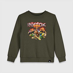 Свитшот хлопковый детский Роблокс на фоне взрыва roblox, цвет: хаки