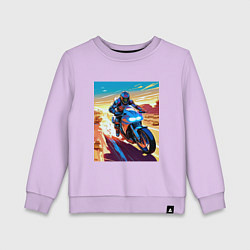 Свитшот хлопковый детский Мотоциклист в пустыне, цвет: лаванда
