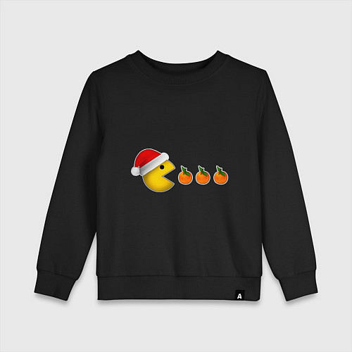 Детский свитшот Новогодний пэкмэн с мандаринами / Черный – фото 1