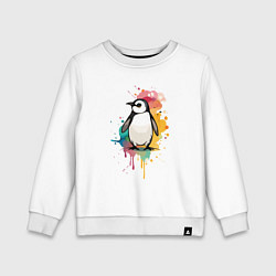 Свитшот хлопковый детский Красочный пингвин, цвет: белый