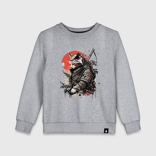 Детский свитшот Японский самурай - кот / Меланж – фото 1