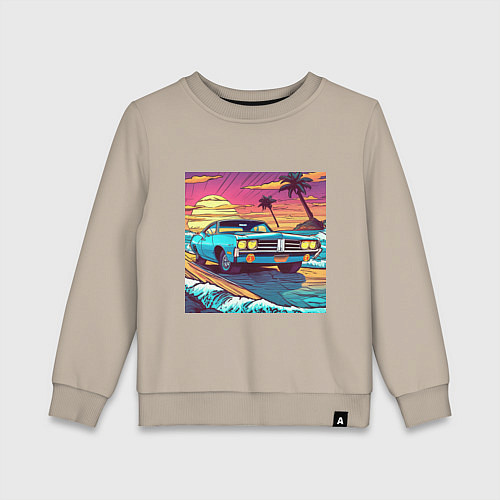 Детский свитшот Автомобиль Dodge в стиле retrowave / Миндальный – фото 1