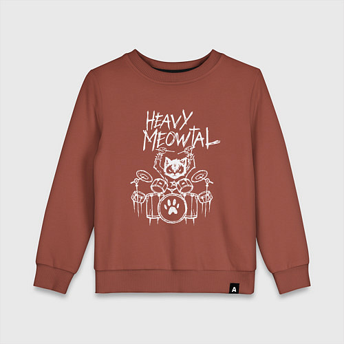 Детский свитшот Heavy Meowtal - кошачья музыка / Кирпичный – фото 1