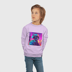 Свитшот хлопковый детский Скелет в свете неонового города, цвет: лаванда — фото 2