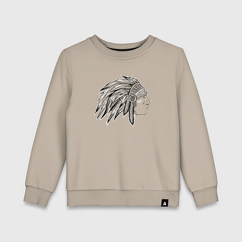 Детский свитшот Профиль индеец с перьями рисунок / Миндальный – фото 1