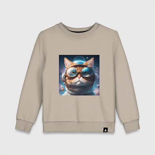 Детский свитшот Котик астронавт в космосе / Миндальный – фото 1