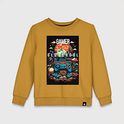 Свитшот хлопковый детский Геймер old school, цвет: горчичный