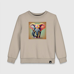 Свитшот хлопковый детский Слон красочный стиль, цвет: миндальный