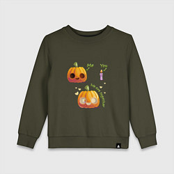 Свитшот хлопковый детский Тыква и свечка, цвет: хаки