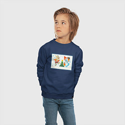 Свитшот хлопковый детский Снеговик и заяц, цвет: тёмно-синий — фото 2
