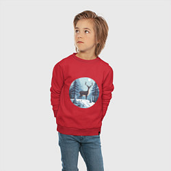 Свитшот хлопковый детский Зимняя сказка олень в лесу, цвет: красный — фото 2