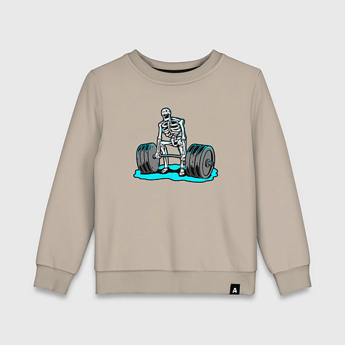 Детский свитшот Скелет делает становую тягу / Миндальный – фото 1