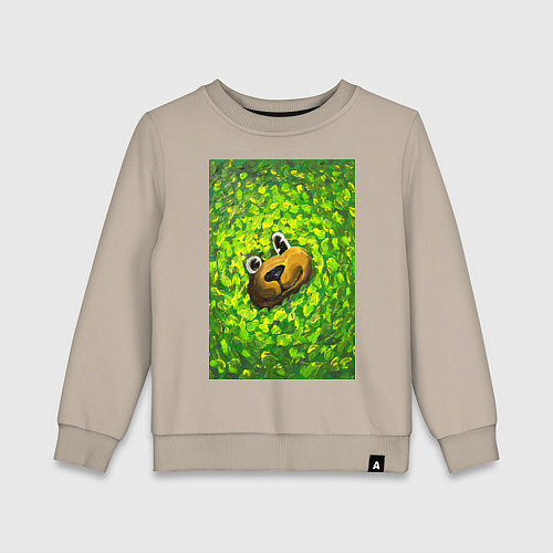 Детский свитшот Мишка в яркой зелени / Миндальный – фото 1