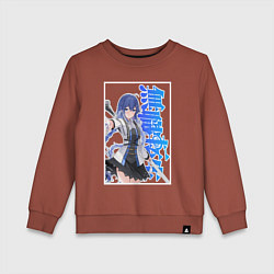 Свитшот хлопковый детский Рокси Мигурдия - синие иероглифы, цвет: кирпичный