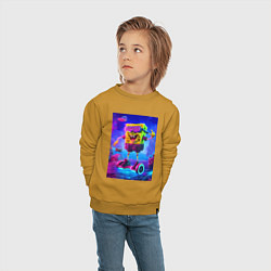 Свитшот хлопковый детский Sponge Bob on a gyro scooter - ai art, цвет: горчичный — фото 2