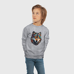 Свитшот хлопковый детский Цветной портрет волка, цвет: меланж — фото 2