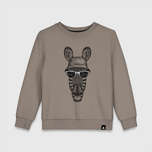 Детский свитшот Зебра в очках и панаме / Утренний латте – фото 1