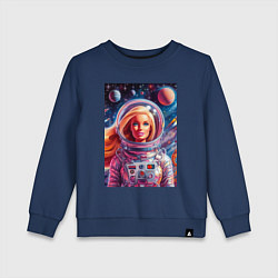 Свитшот хлопковый детский Красавица Барби в космосе - нейросеть, цвет: тёмно-синий