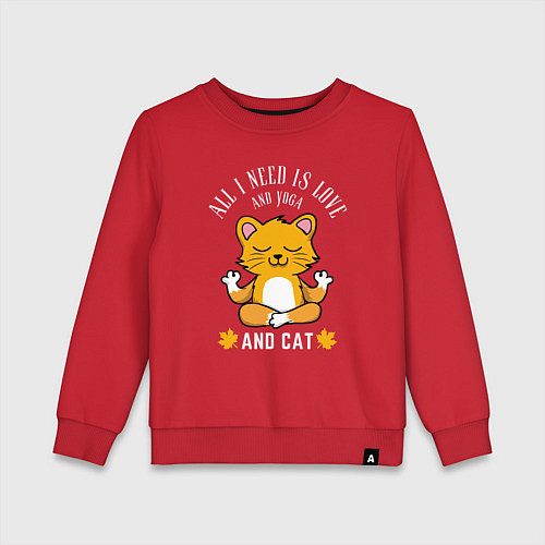 Детский свитшот Всё что нужно это любовь йога и кот / Красный – фото 1