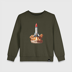 Свитшот хлопковый детский Взлет космической ракеты, цвет: хаки