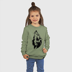 Свитшот хлопковый детский Воющий волк, цвет: авокадо — фото 2