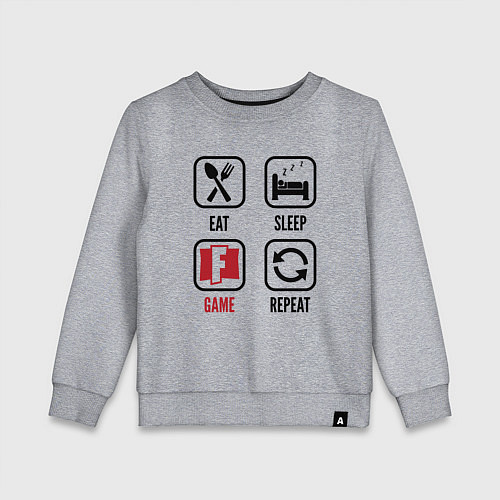 Детский свитшот Eat - sleep - Fortnite - repeat / Меланж – фото 1