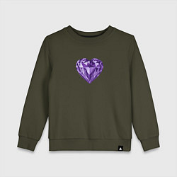 Свитшот хлопковый детский Фиолетовое алмазное сердце, цвет: хаки