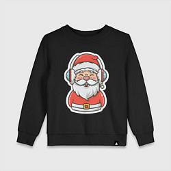 Свитшот хлопковый детский Дед Мороз в наушниках, цвет: черный