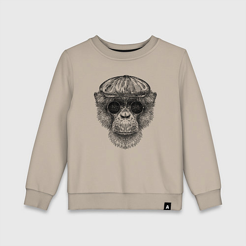 Детский свитшот Шимпанзе в кепке и очках / Миндальный – фото 1