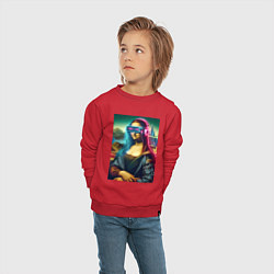Свитшот хлопковый детский Мона Лиза в виртуальном шлеме, цвет: красный — фото 2