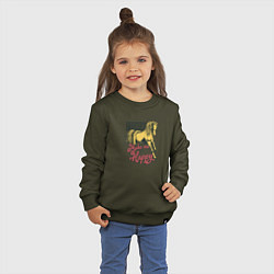 Свитшот хлопковый детский Счастливая лошадь, цвет: хаки — фото 2