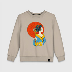 Свитшот хлопковый детский Японка с красным зонтом, цвет: миндальный