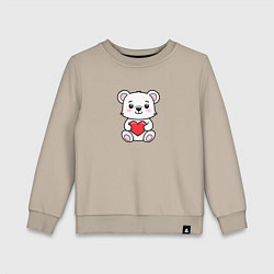 Свитшот хлопковый детский Белый медвежонок с сердечком, цвет: миндальный