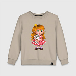 Свитшот хлопковый детский Принцесса в розовом платье с котенком, цвет: миндальный