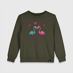 Свитшот хлопковый детский Flamingo love, цвет: хаки