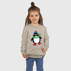 Свитшот хлопковый детский Пингвин на коньках, цвет: миндальный — фото 2