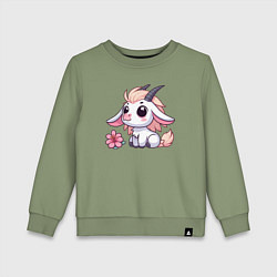 Свитшот хлопковый детский Козерог с цветком, цвет: авокадо