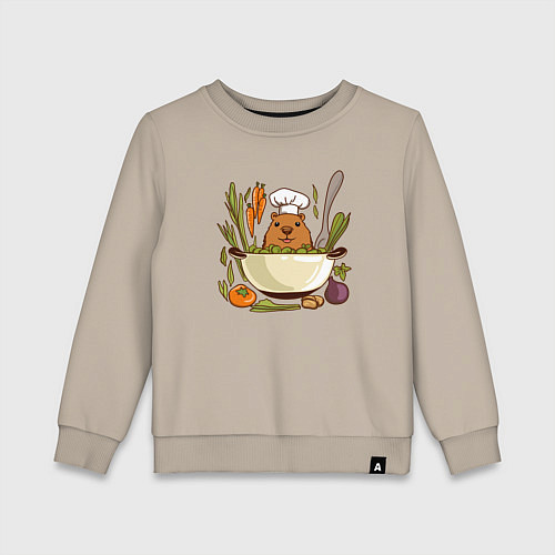Детский свитшот Капибара готовит обед / Миндальный – фото 1
