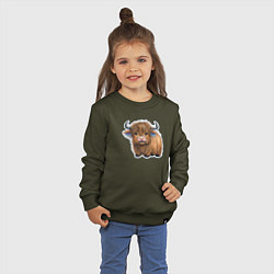 Свитшот хлопковый детский Шотландский волосатый бык, цвет: хаки — фото 2