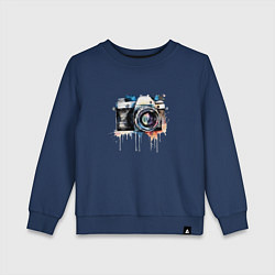 Свитшот хлопковый детский Фотоаппарат акварель, цвет: тёмно-синий