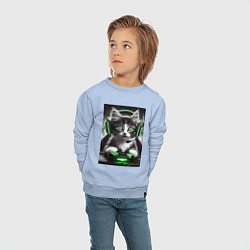 Свитшот хлопковый детский Котёнок командный геймер - киберспорт, цвет: мягкое небо — фото 2