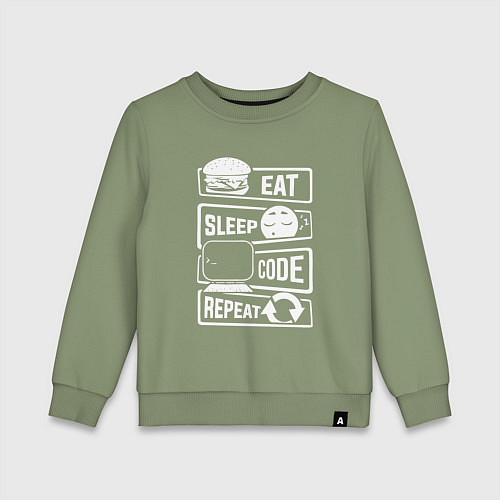 Детский свитшот Eat sleep code repeat арт / Авокадо – фото 1