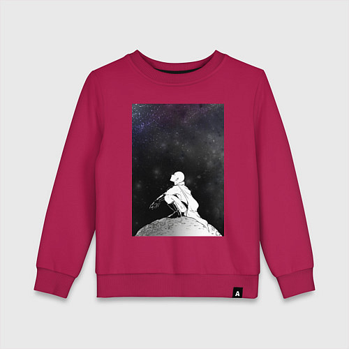 Детский свитшот Ванпанчмен Сайтама на луне / Маджента – фото 1