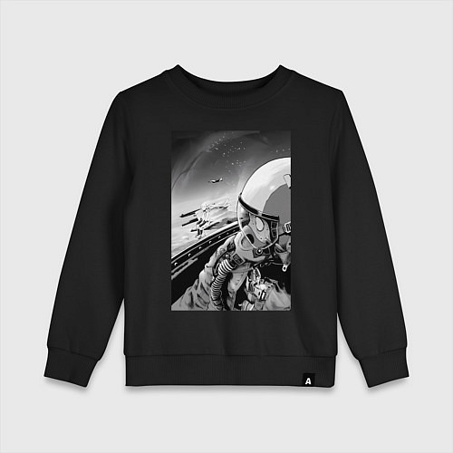 Детский свитшот Ванпанчмен Сайтама на крыле самолета / Черный – фото 1