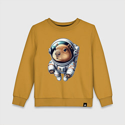 Свитшот хлопковый детский Прикольный капибарыш космонавт - нейросеть, цвет: горчичный