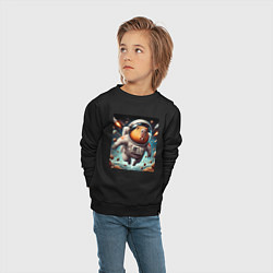 Свитшот хлопковый детский Capybara is a brave cosmonaut, цвет: черный — фото 2