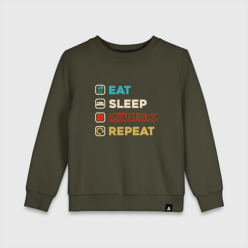 Детский свитшот Eat sleep roblox repeat art / Хаки – фото 1